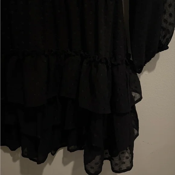 Express women's Long Sleeve Tiered Ruffle Short Black Dress 
size M - Picture 3 of 9